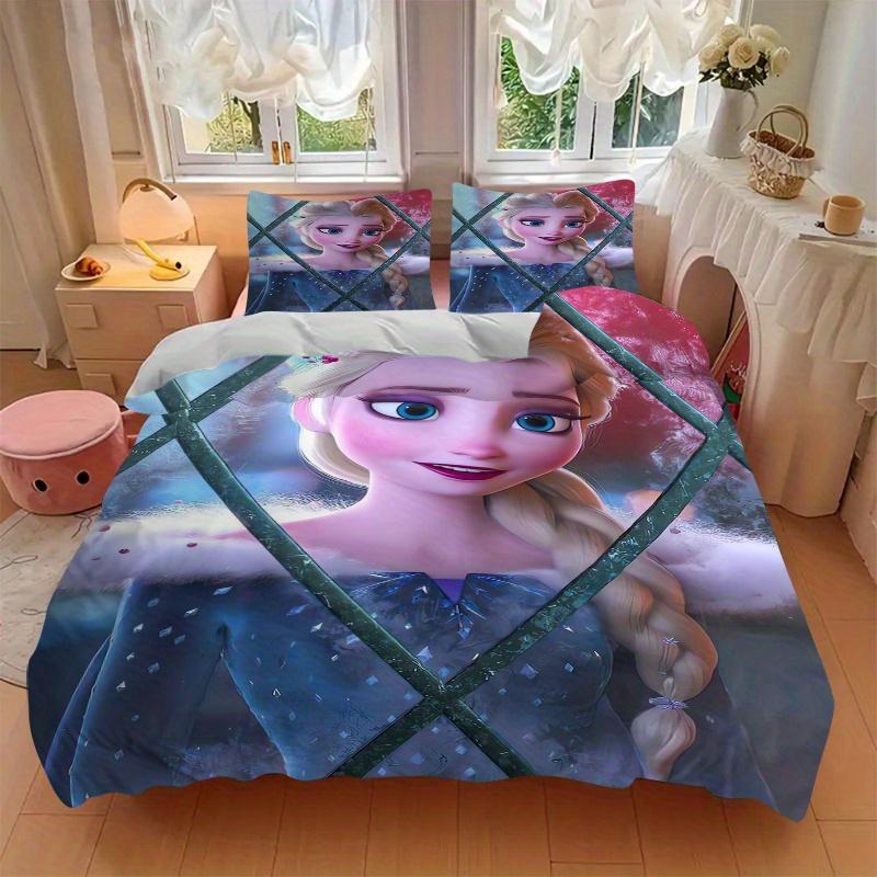 3pcs Elsa Frozen Princess Quilt Cover Set - Soft and Cozy Bedroom, Guest Room and Dorm Decorative Bedding 3-Piece Set 1 Quilt Cover + 2 Pillow Sh