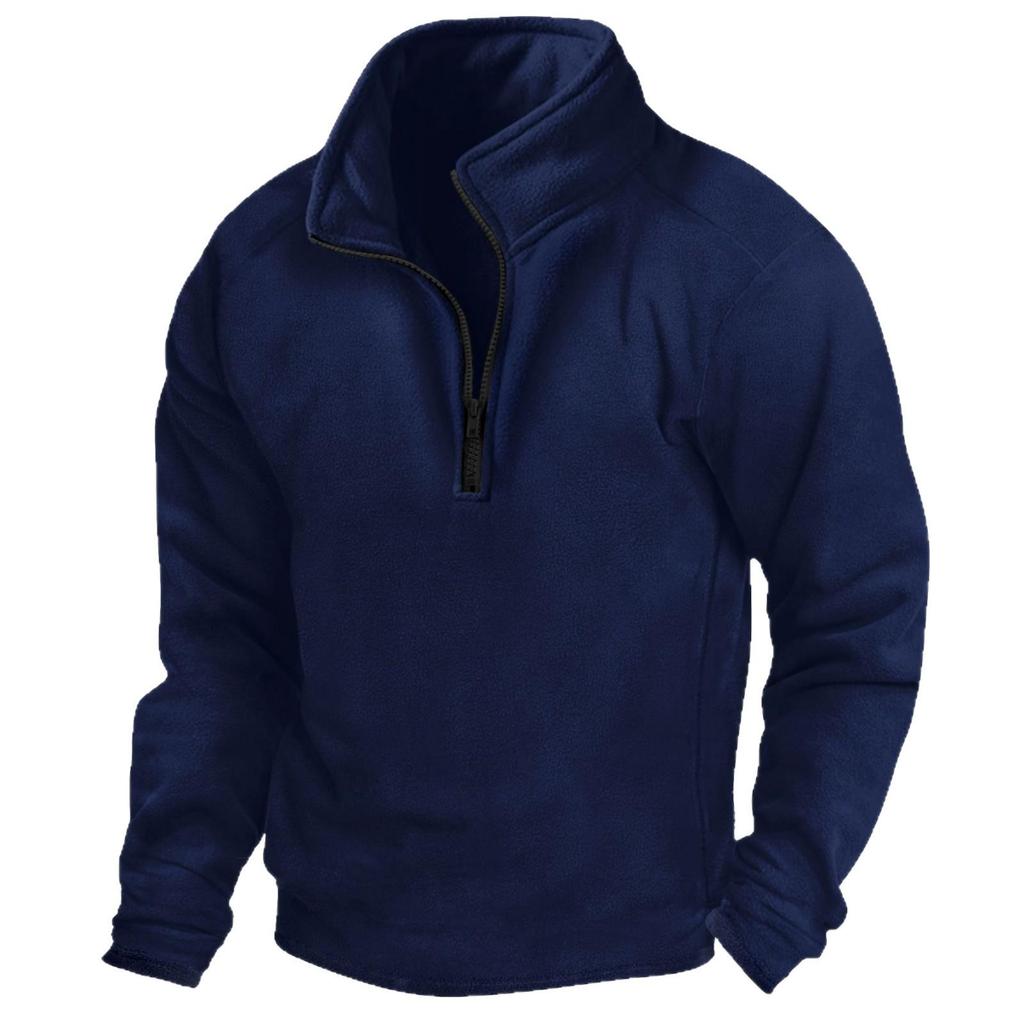 Men's Stand Collar Half-Zip Fleece Sweatshirt for Outdoor Sports - Solid Color, Warm, Autumn/Winter