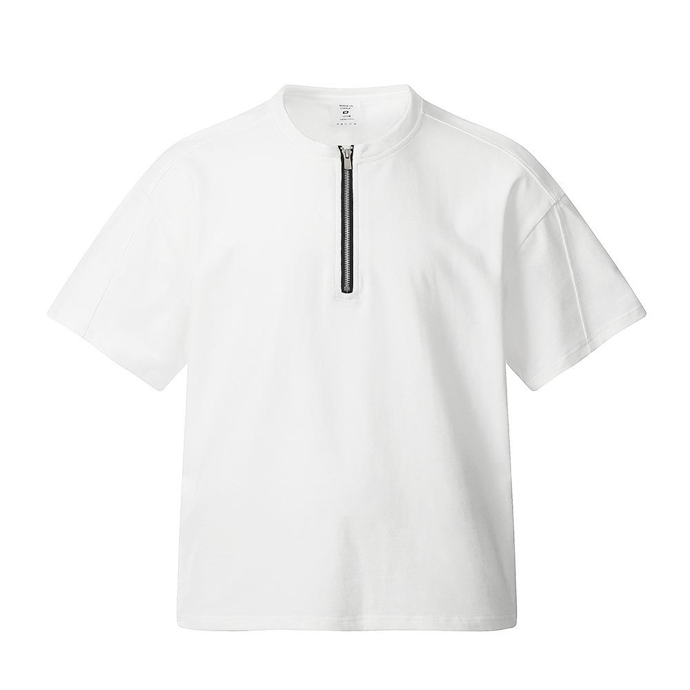 Half Zip Cardigan Round Neck Short Sleeved T-shirt Trendy Men's Summer Solid Color Loose and Versatile Casual Quarter Sleeves