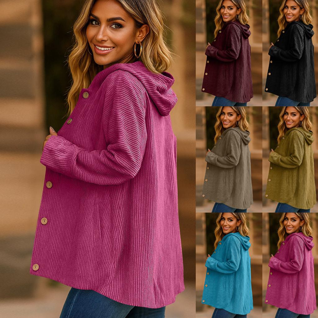 Dámská módní jednobarevná mikina s kapucí, dlouhým rukávem, knoflíkovou kapsou, volného střihu, pro běžné nošení