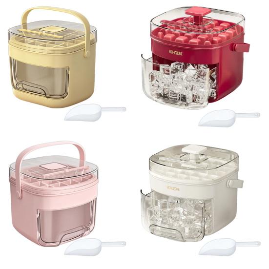 2-in-1 Ice Cube Maker & Storage Bucket Press-Release 48-Cavity Portable Ice Tray with Lid Scoop Easy-Release Ice Mold for Home Camping Party