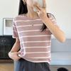 Summer  Women's T-shirt Casual Striped Woven Pullover Short Sleeved Loose Round Neck Tees Pull Vest Tops