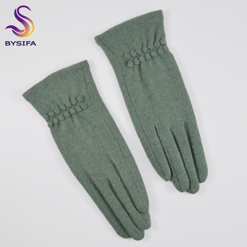 [BYSIFA] Winter Cashmere Wool Gloves Women New Soft Elegant Mittens Gloves Top Grade Thick Warm Touch Screen Ladies Gray Gloves