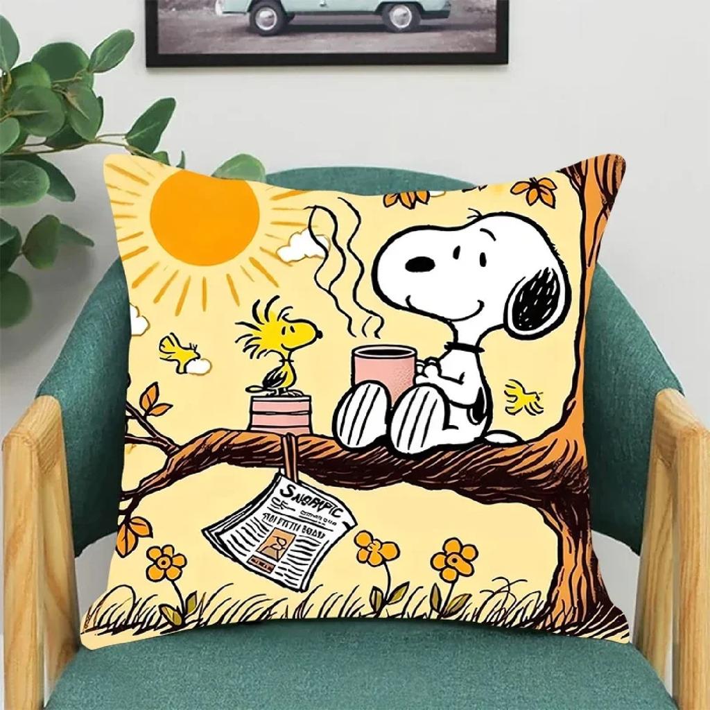 Cuscino Decorativo Casa Stampa Double-face S-Snoopy Quadrato Rosso Federa Peluche Corto Anime Carino Poliestere Cuscino TB-,