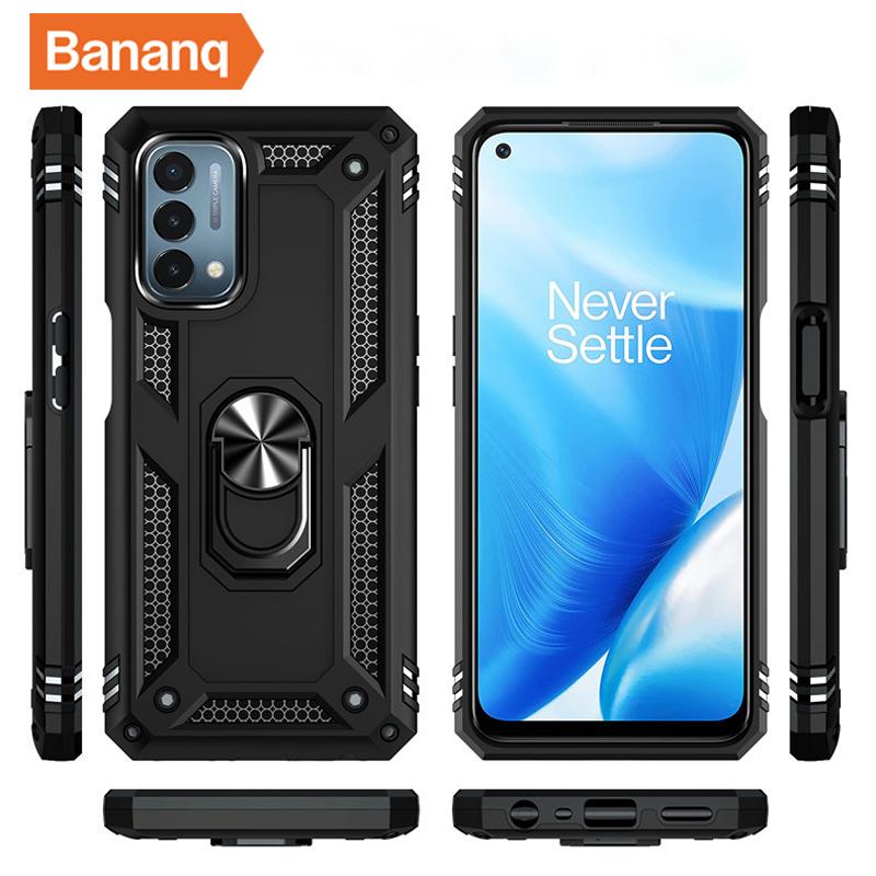 Peaktop Stoßfestes Armor Metallringständer Cover für One Plus 9 7 Pro Magnetische Autohalterung Handyhülle für One Plus Nord N200 5G