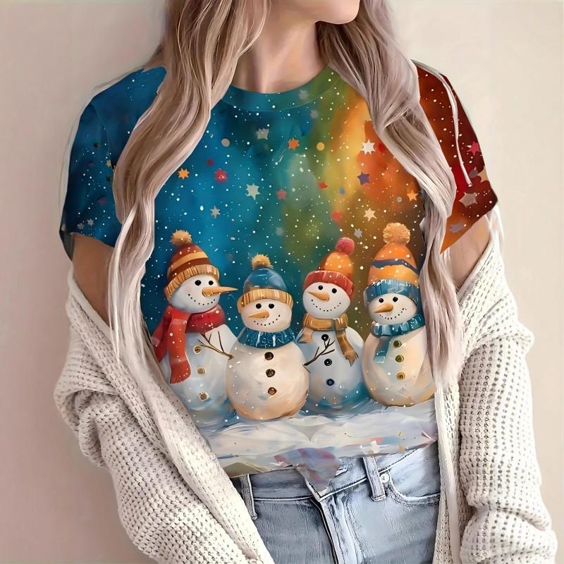 Casual Loose Fit Round Neck Short Sleeve T-Shirt With 3D Dog Print Women Men 2025