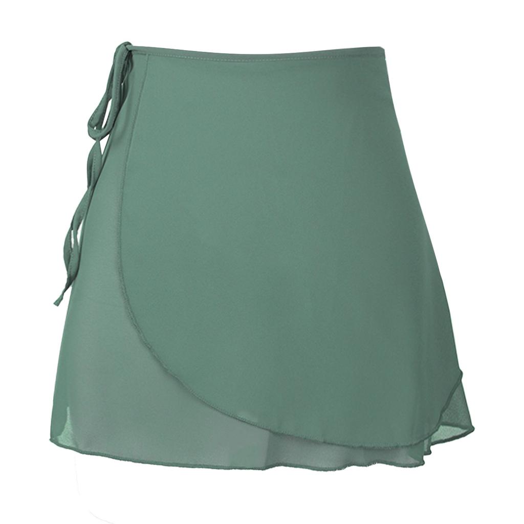 Ladies Solid Color Chiffon Skirt Wrap Style Lace Up Miniskirt Dance Training Wear Versatile Practice Skirt