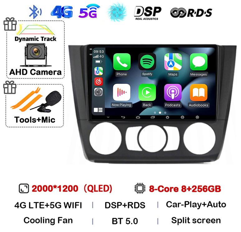 Android 14 Carplay Auto Car Radio For BMW 1 Series E81 E82 E87 E88 AT/MT 2004-2012 GPS Multimedia Stereo Player Audio WIFI+4G BT