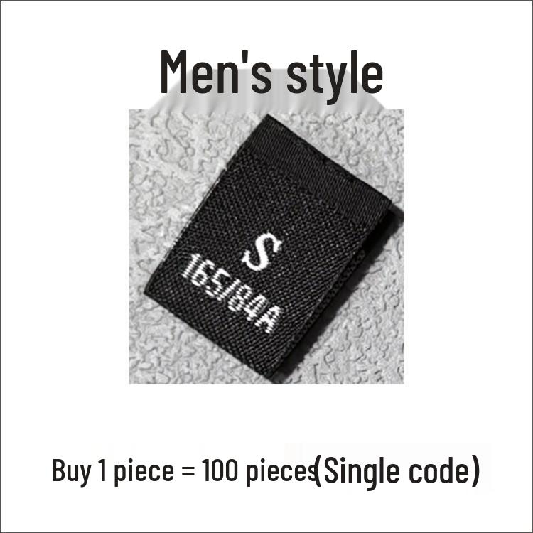 In-Stock Men's & Women's Woven Size Labels: Custom Black & White Trendy International Brand.