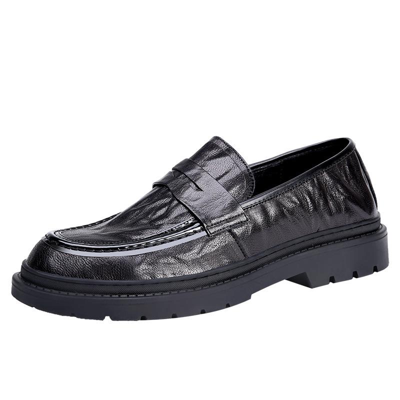 

Кожаная обувь мужская обувь кожа дышащая универсальная трендовая ленивая обувь на одной педали повседневная обувь мужская одинарная обувь дышащая увеличивающая рост 44 чёрный