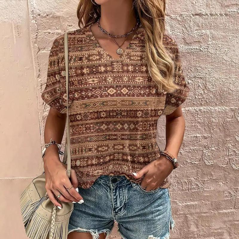 

Женская футболка Boho Harajuku с графическим принтом, летние повседневные топы с коротким рукавом, уличная мода, футболка с V-образным вырезом, женская одежда, футболки женские 3XL