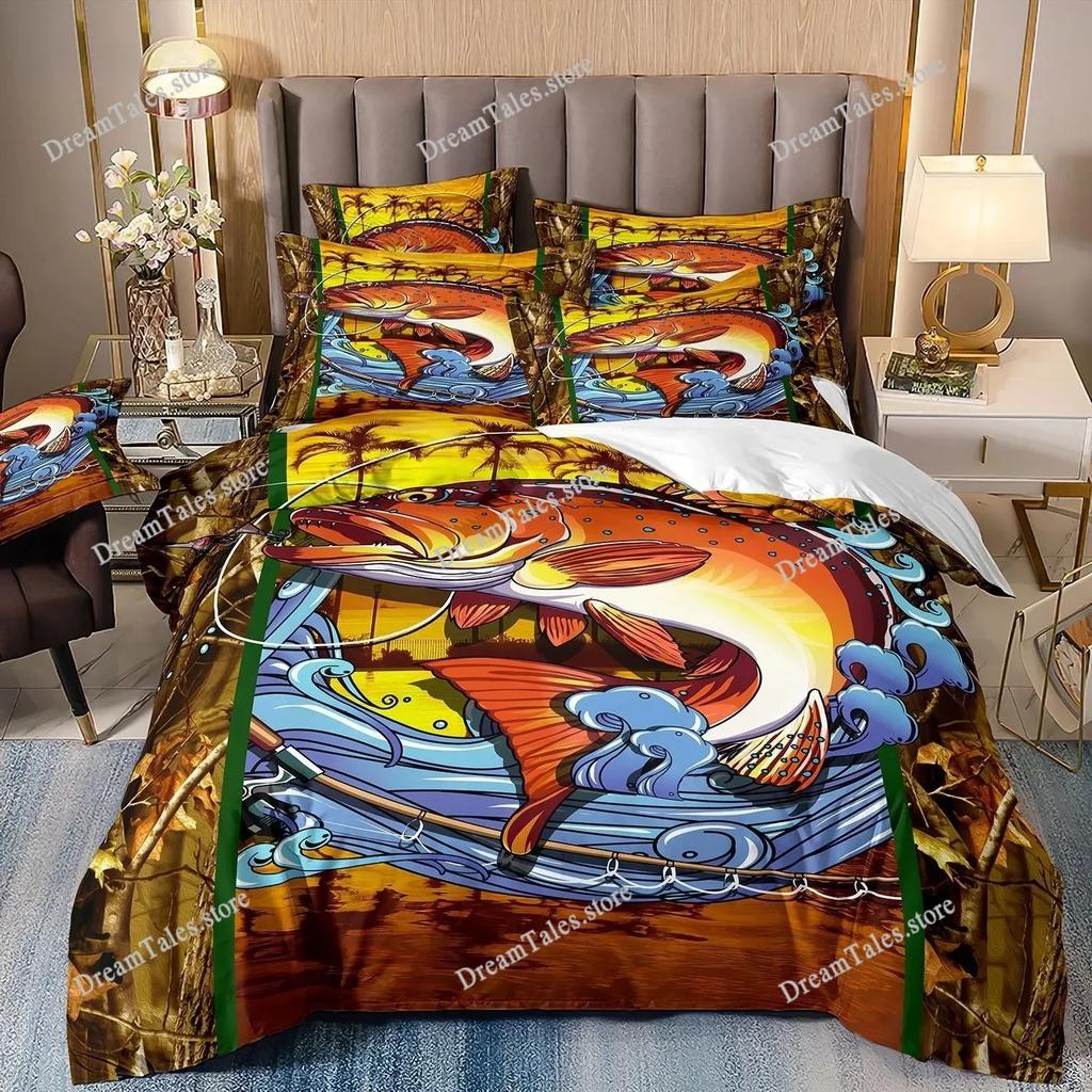Teenagers & Fishing Lovers Bedding Set, 3D Digital Printing Home Comfort Polyester Holiday Gift Bedroom Decoration Luxury Gift36