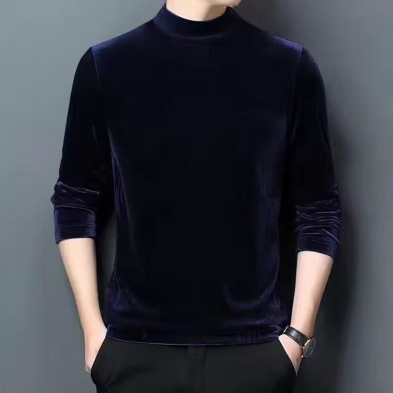 Men's Golden Velvet Hoodie: Winter Warm Long-Sleeve Casual Pullover with Half-high Collar