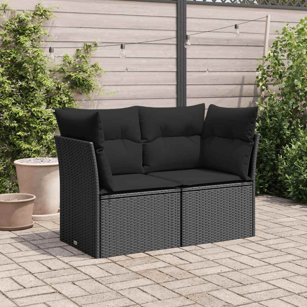 Vidaxl Garden Sofa With Cushions, 2-Seater, Black, Poly Rattan