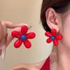 Sweet Cute Unique Design Blue And Red Resin Flower Stud Earrings For Women  Asymmetry Earrings Holiday  Jewelry Gift