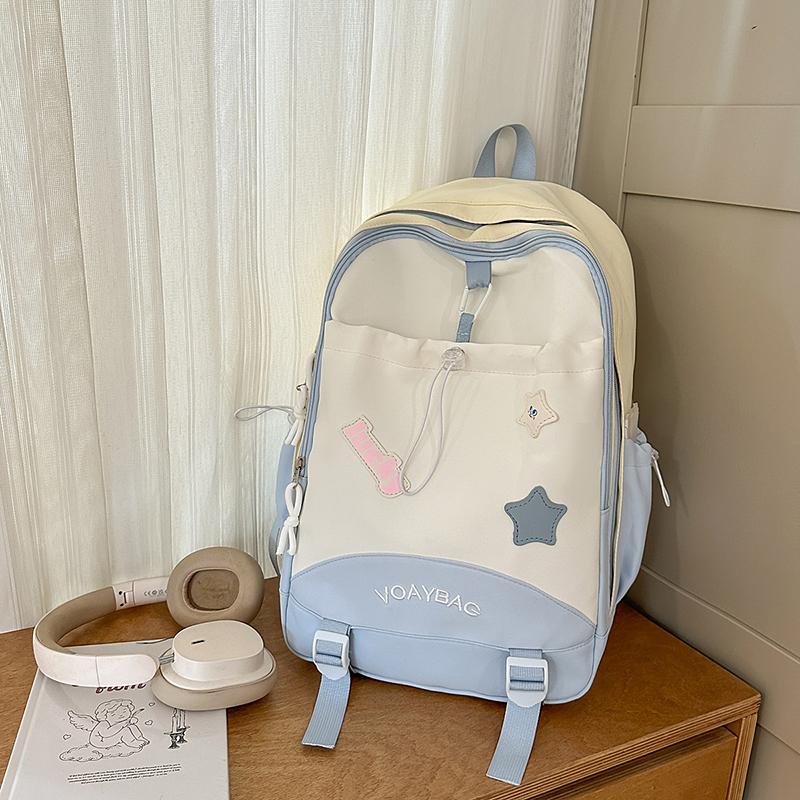 Contrast Color Campus Backpack Junior High School Student Schoolbag Women's Lightweight Large Capacity Backpack