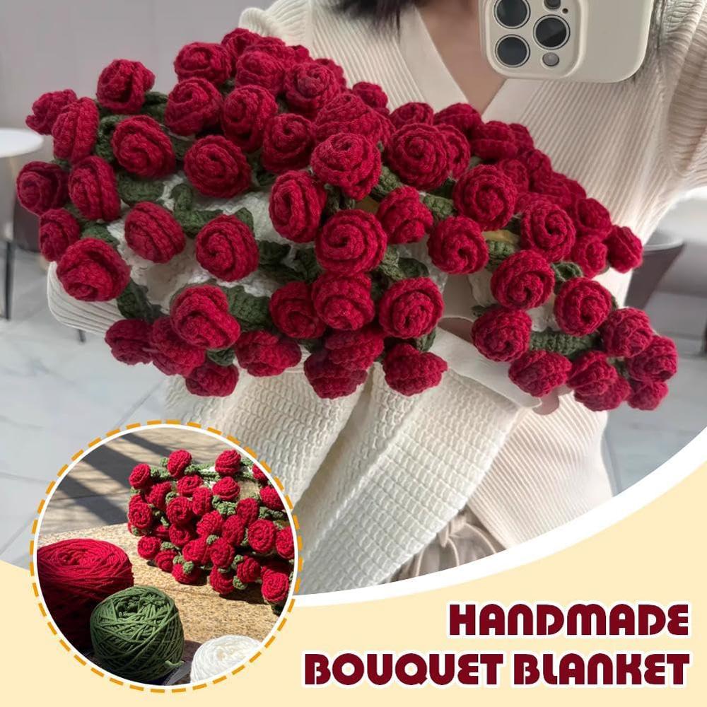 1pcs Finished Flower Bouquet Blanket Soft and Lightweight Knitted Throw Blankets for Birthday Wedding Valentine’s Day Home Decor
