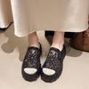 Fashion Slope with Baotou Slippers Summer New Round Head Stitching Embroidery Lace Deep Mouth Set Foot Waterproof Platform High Heels