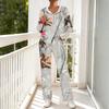 Women's V-Neck Print Long Sleeve Hooded Pajama Set with Pockets, Loose Fit Casual Wear