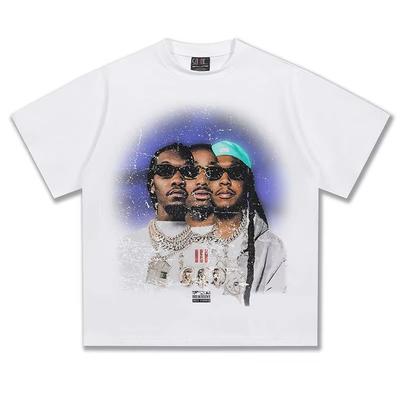 Camiseta Gráfica Migos Unissex Oversized Grupo de Hip Hop Casual Algodão Manga Curta Streetwear Vintage Hype para Jovens