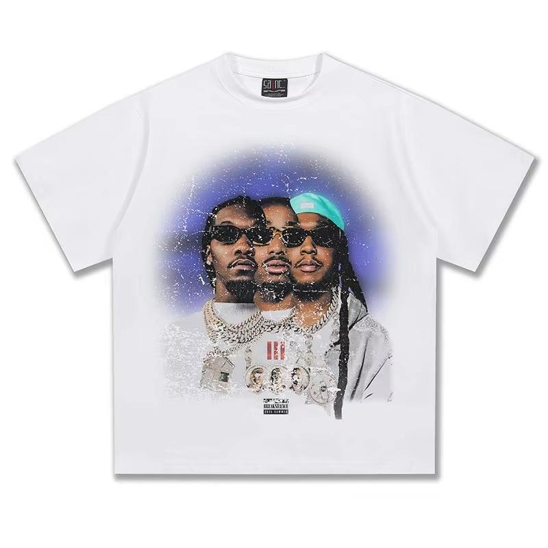 

Migos Graphic TShirt Unisex Oversized Hip Hop Group Casual Cotton Short Sleeve Vintage Streetwear Hype for Youth S