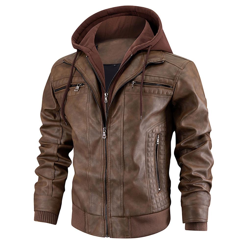 Men's European & American PU Leather Hooded Jacket - Winter Warm Coat, European Size