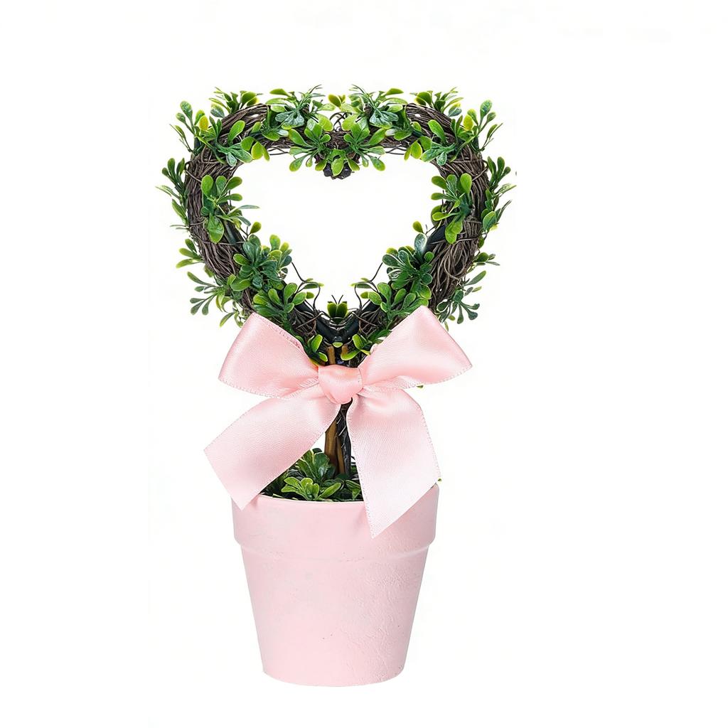 8-inch Artificial Heart-shaped Potted Plant With A Pot, Small Simulated Tree, Perfect For Valentine's Day Decoration.