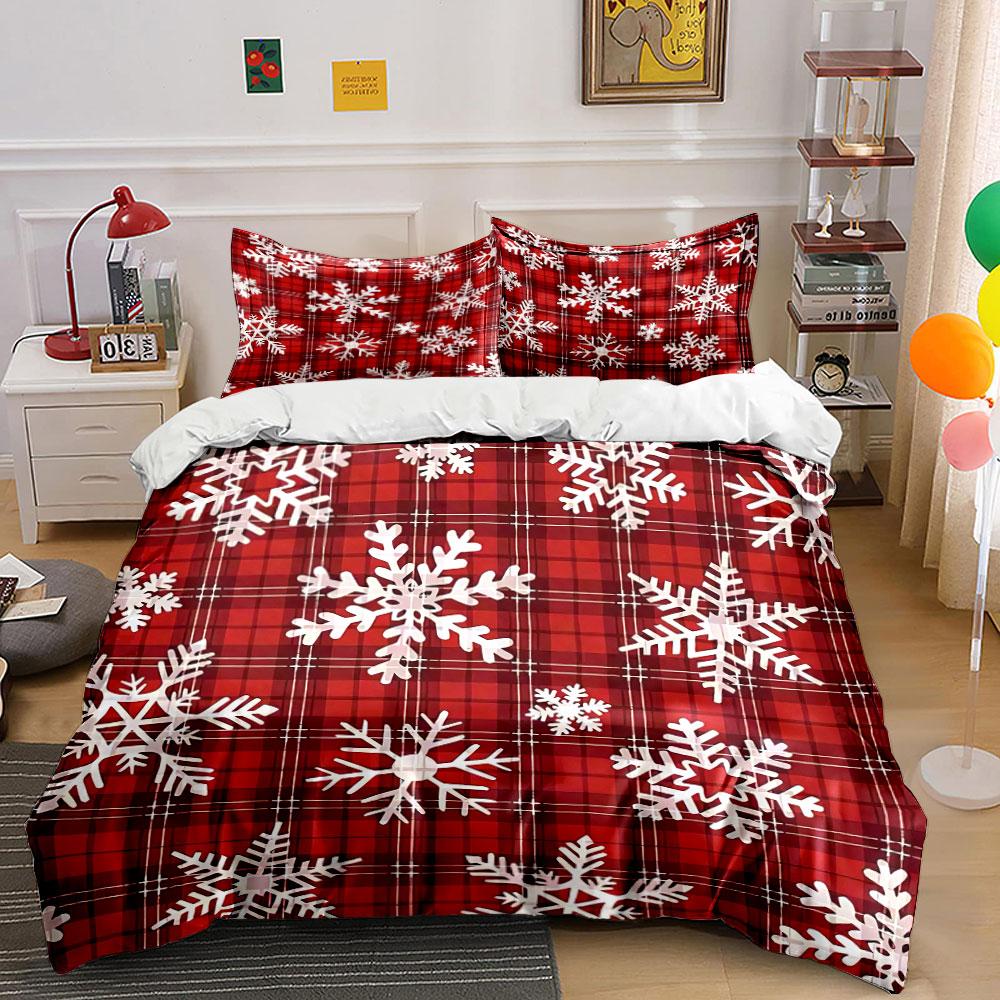 Red Plaid Snowflake Pattern Bedding Duvet Cover Set Duvet Cover Pillowcases (1*Duvet Cover 2*Pillowcases, without duvet insert)
