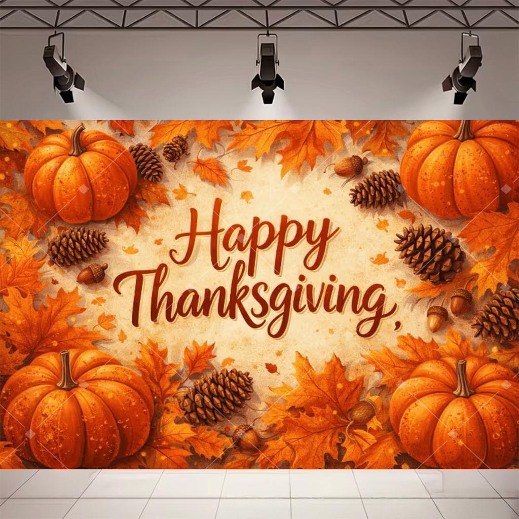 Happy Thanksgiving photo backdrop, autumn harvest, pumpkin, maple leaf, fall party decor648
