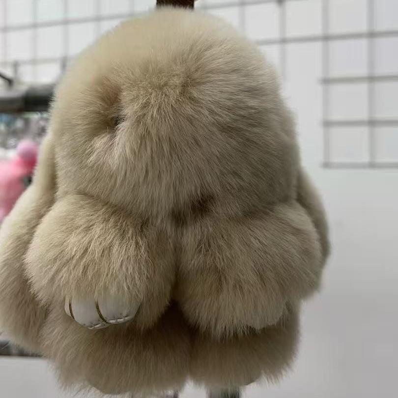 Adorable Rex Rabbit Fur Keychain Pendant - Cute Plush Bunny Charm for Bags and Gifts