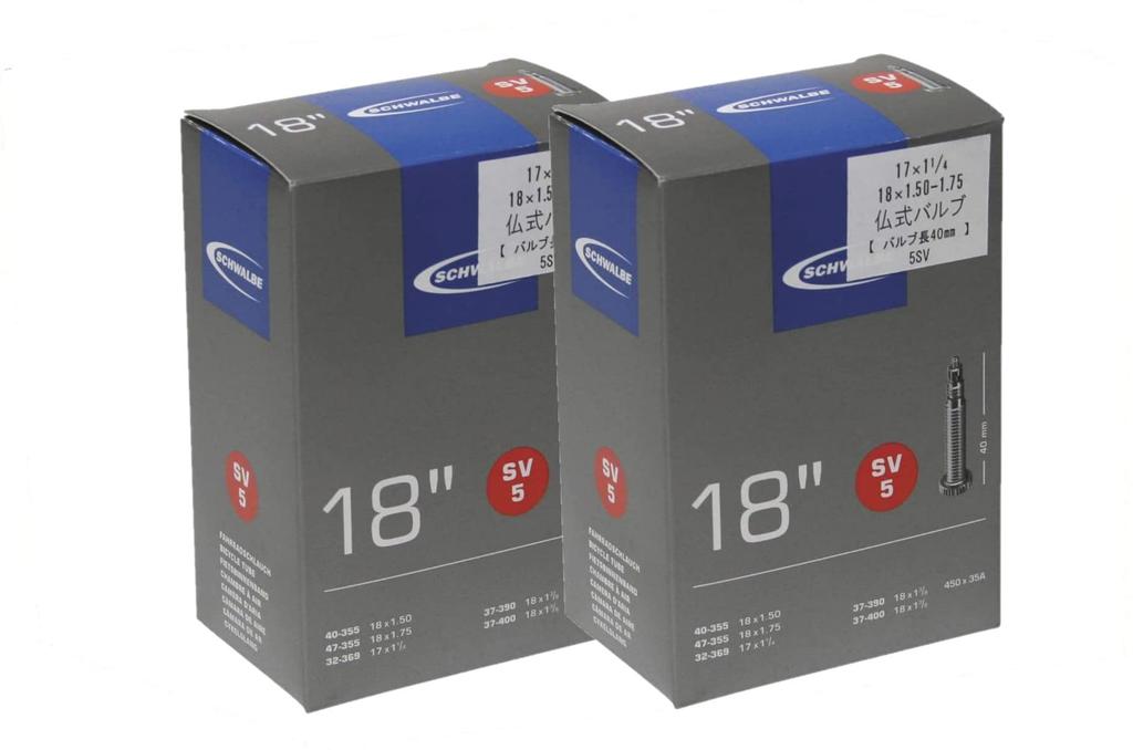 Schwalbe (SCHWALBE) Set of 2 Bicycle Tubes, Genuine, 18x1.50/1.75, 17x1 1/4, 40mm Presta, 5SV, Boxed