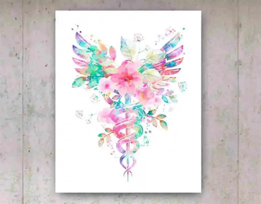 

Стетоскоп и цветы Микроскоп Постер Подарок медсестре Принт акварелью Медицинское искусство Декор для стен клиники Подарок для кабинета врача 8X12inch 20x30cm