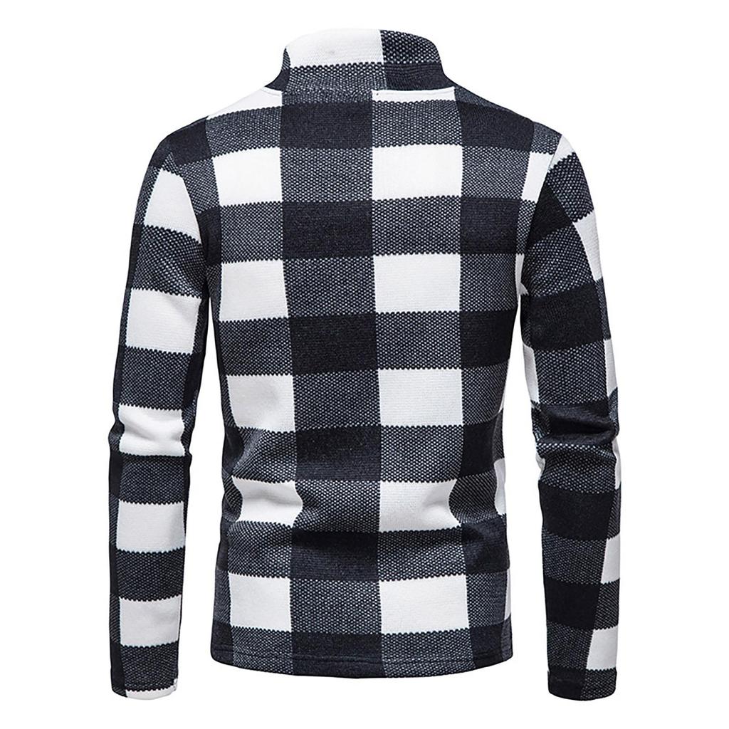 Men's  And Winter Stand Collar Plaid Sweater Zipper Bottomed Shirt Knitted Pullovers