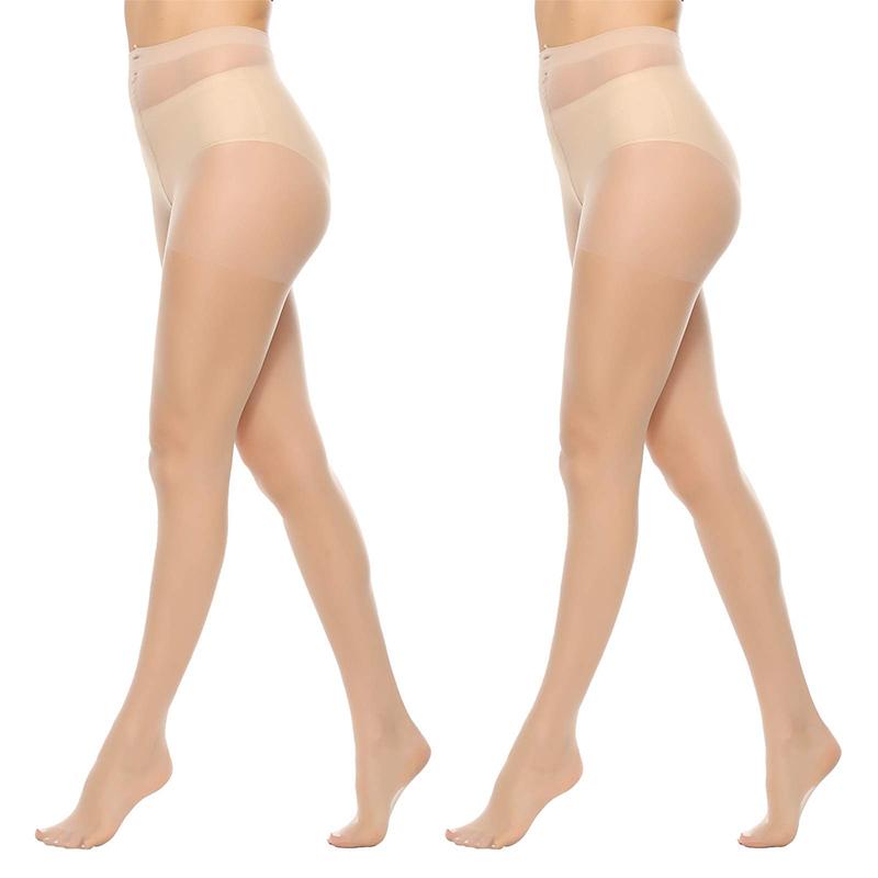 2 Pcs Women'S Sheer Tights 20D Control Top Pantyhose With Reinforced Toes High Waist High Elasticity Anti Hook Stockings Hosiery