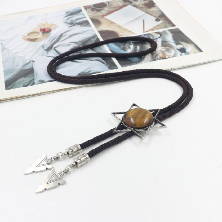 Unique Hexagram Necktie Braided Cord Alloy Engraving Stone Charm Neck Jewelry Tie Unisex Necklace Rodeos