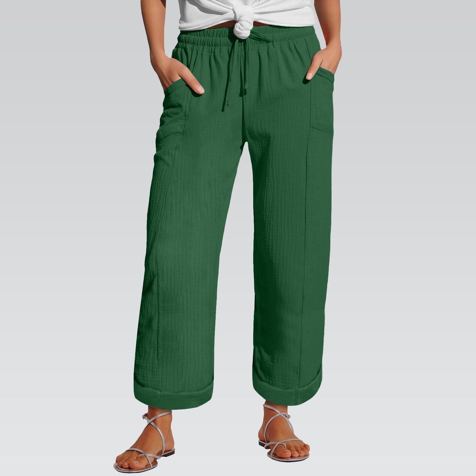 

Женские брюки Модные повседневные брюки Однотонные брюки на кулиске с высокой талией и карманами L темно-зеленого