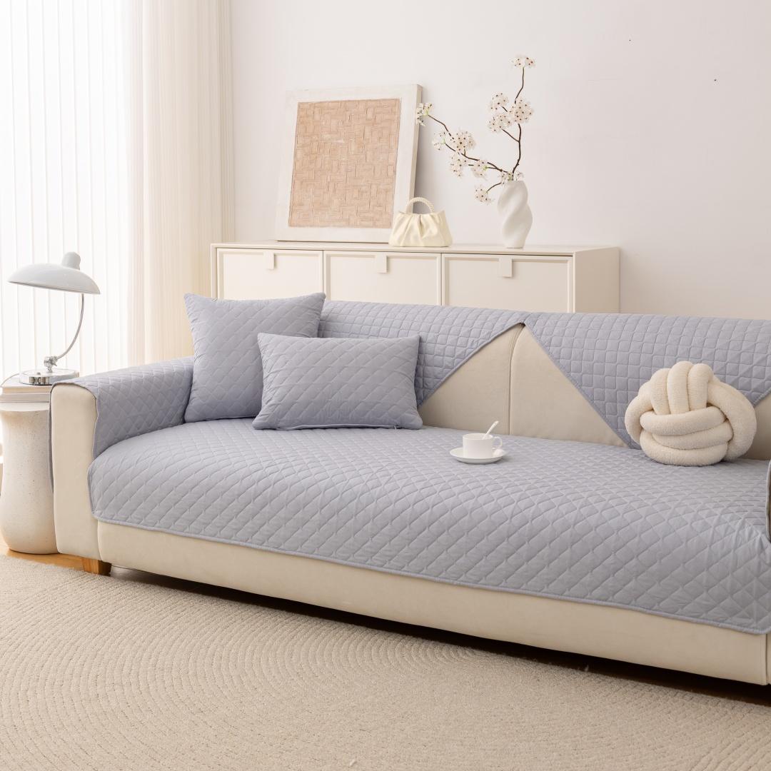 

1 шт. Простой однотонный стеганый противоскользящий чехол для дивана, чехол для дивана, защитная мебель для спальни, офиса, гостиной, домашнего декора 90X90cm светло-серый