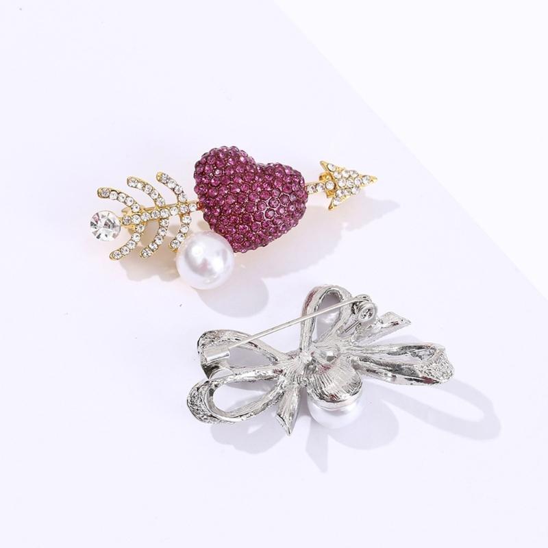 Sparkling Rhinestones Bowknot Heart Oval Brooch Pin Retro Design Lightweight Badge Pin For Dresses Coats And Suits