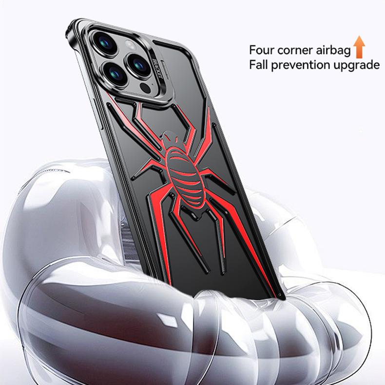 Чехол для телефона без оправы из алюминиевого сплава с полым пауком для iPhone 15 14 13 — фото 8