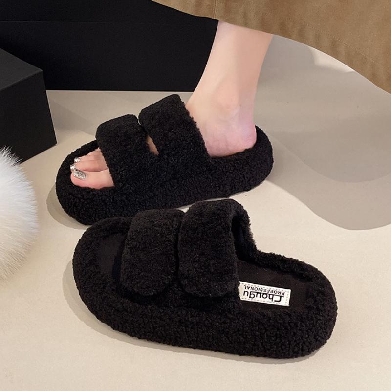 Women Flats Fur Slippers Casual Platform Shoes 2025 Winter New Open Toe Woman Flip Flops Cozy Walking Slides Zapatillas