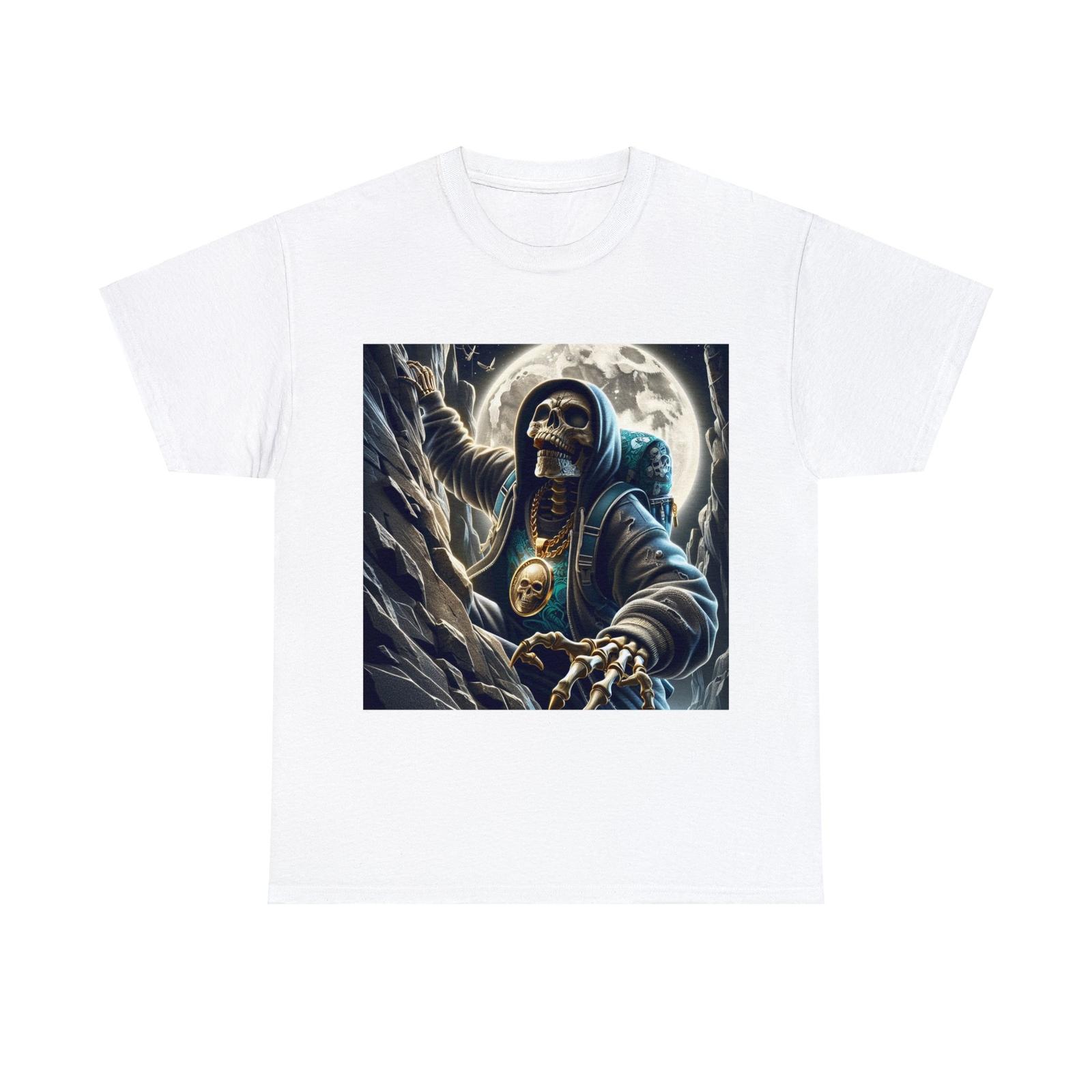 Streetwear Designer Unisex T Shirt - Gothic Skull, Moonlit Cliff Rock Climbing S разноцветный