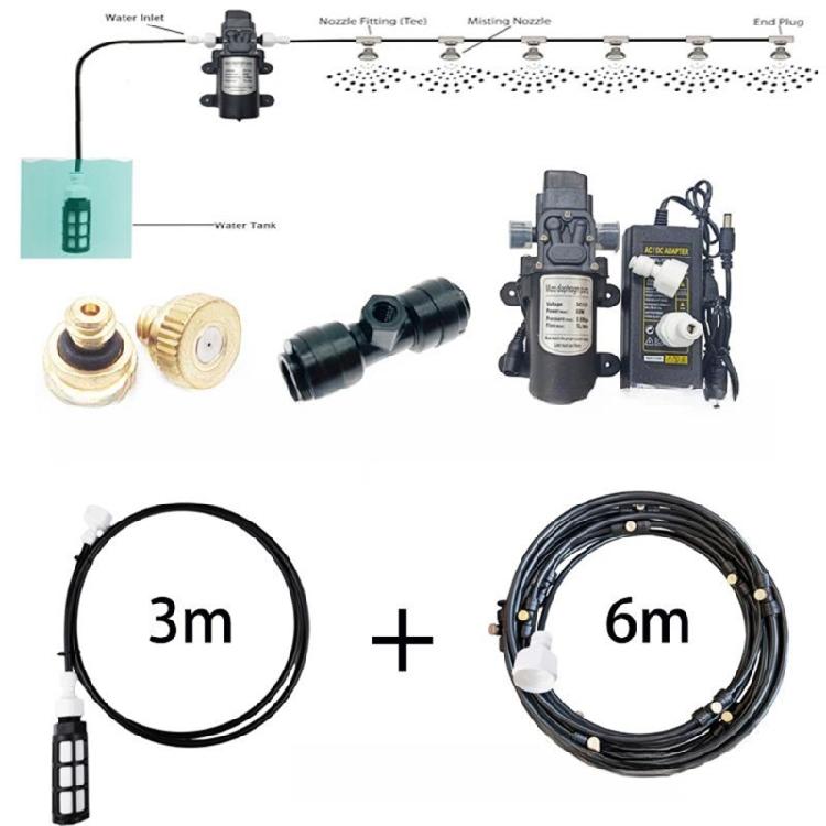 Expandable Water Sprayed Set 30PSI 12V 60W Pumps 6 Brass Jet Nozzles 300cm Inlet Hose For Patios Cooling Plant Watering