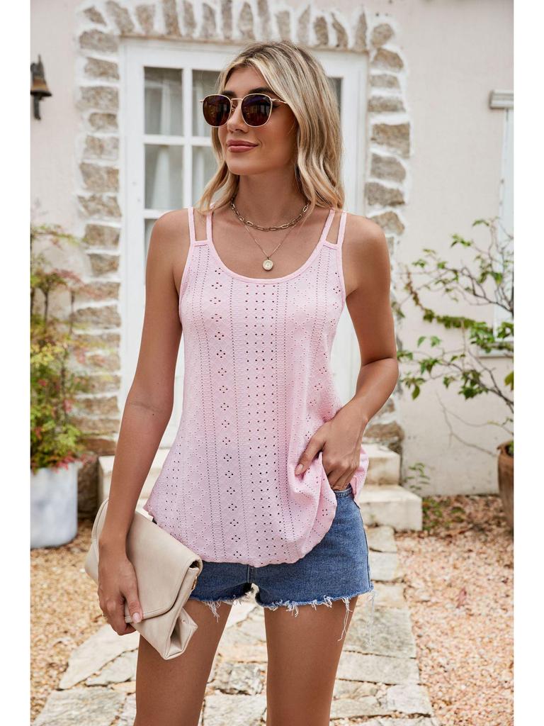 2023 Summer Women's Solid Color Button Camisole with Hollow Out Design