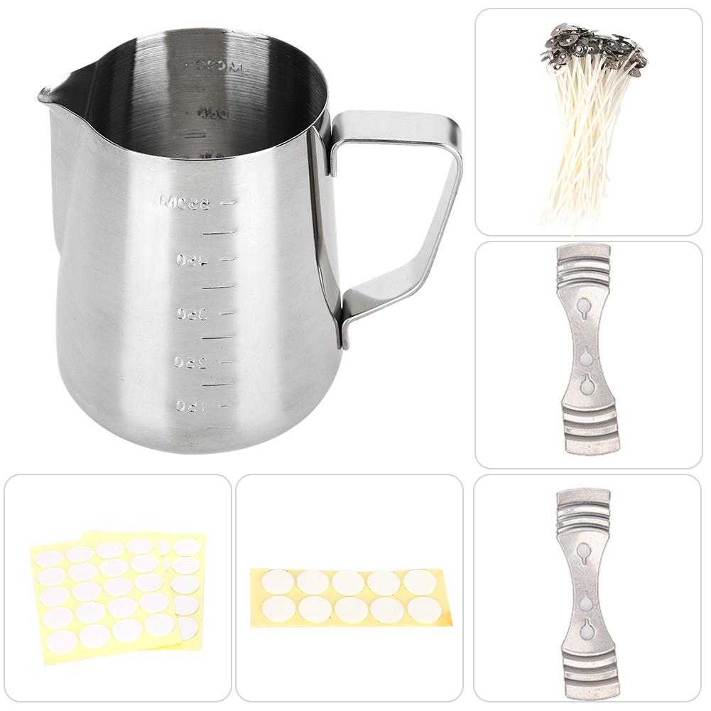 Kit de suministros para velas, adhesivo de punto blanco, taza de cera de acero inoxidable anticorrosión, juego de bricolaje