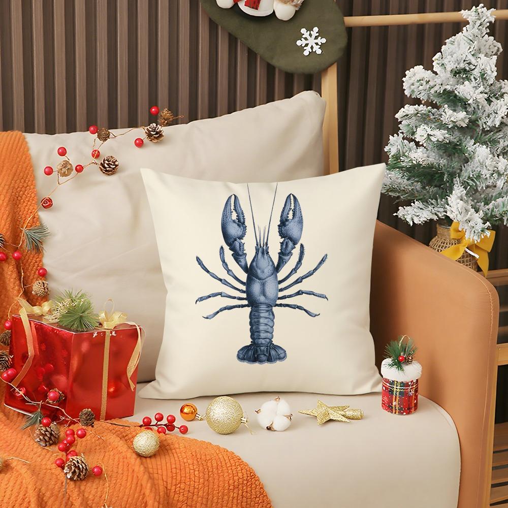 B-Blue Sea Creature Pillow Case Living Room Sofa Decorative Cushion Cover Simple Household Light Luxury Printed Pillow