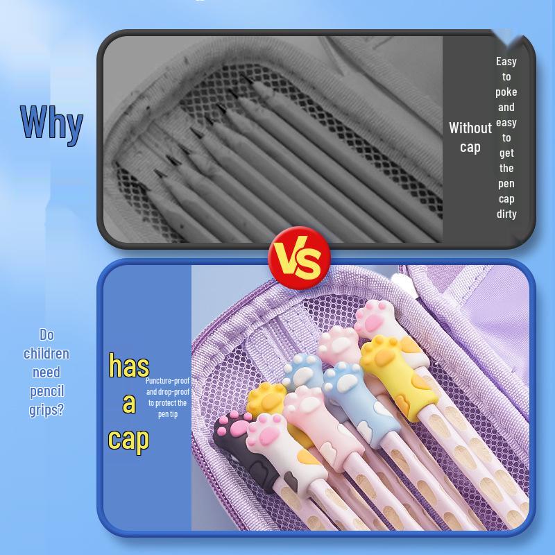 Cute Cat Paw Silicone Pen Cap - Soft Rubber Cartoon Pencil Topper for Girls & Kids, Universal Fit