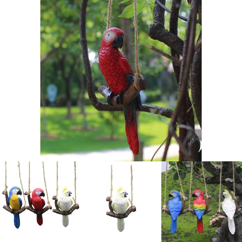 Creative Parrot Swing Figurine Garden Balcony Miniature Resin Decor For Home And Gift