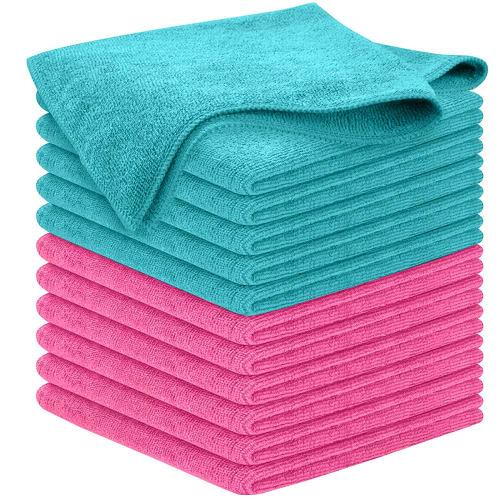 AYO Microfiber Kitchen Cloths, 12 count (approx. 31 x 31 cm), for dishcloths, kitchen cloths, and car wash towels [6 pink, 6 green]