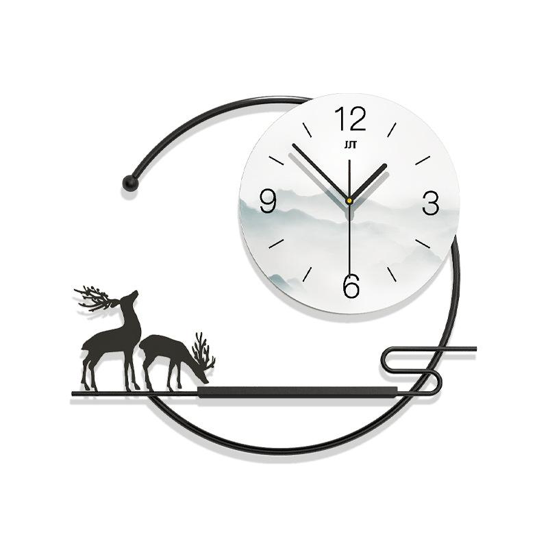 New Chinese-Style Wall Clock with Shelf for Living Room, Modern High-End Home Decor, Silent Clock, Creative Art Wall Decor
