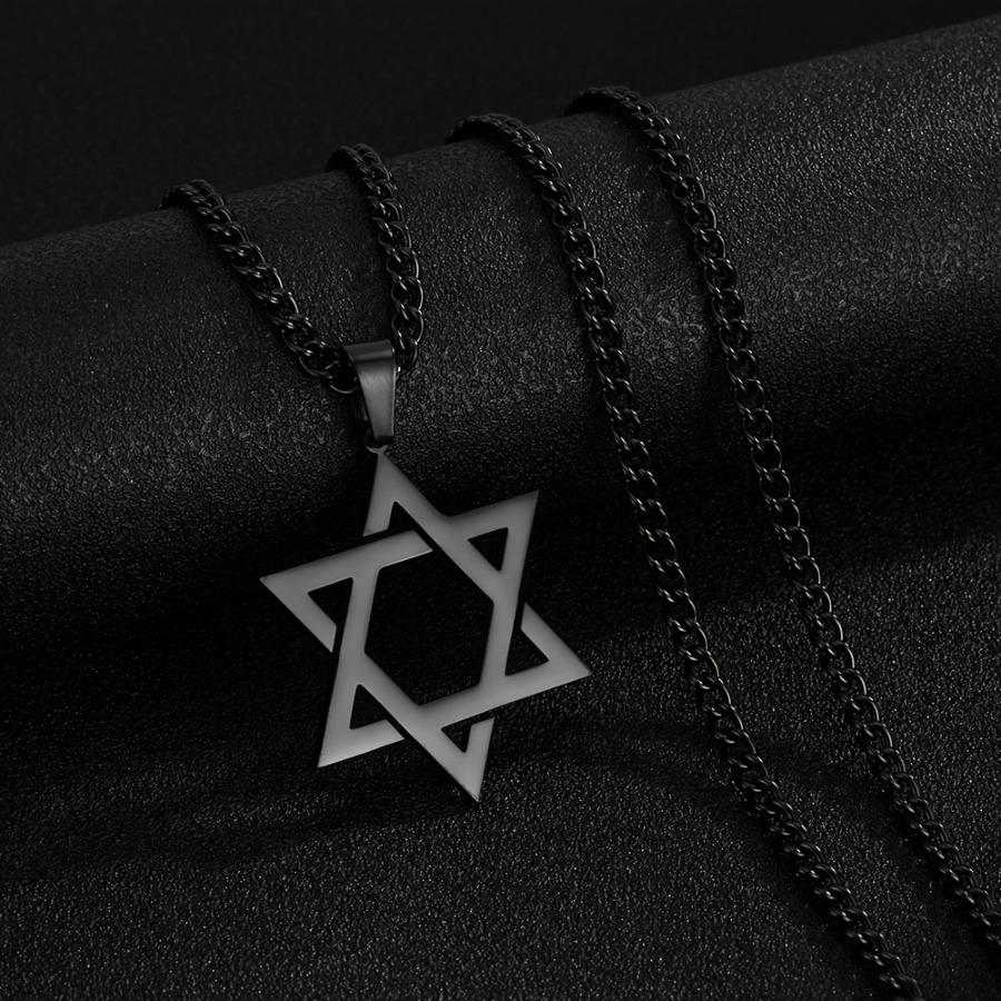 [Collana Coppia Esagramma] Collana Esagramma in Acciaio Inossidabile Nero Dorato - Ciondolo Stella Esagonale Gioielli Traforati Set Coppia - Regalo per le Feste